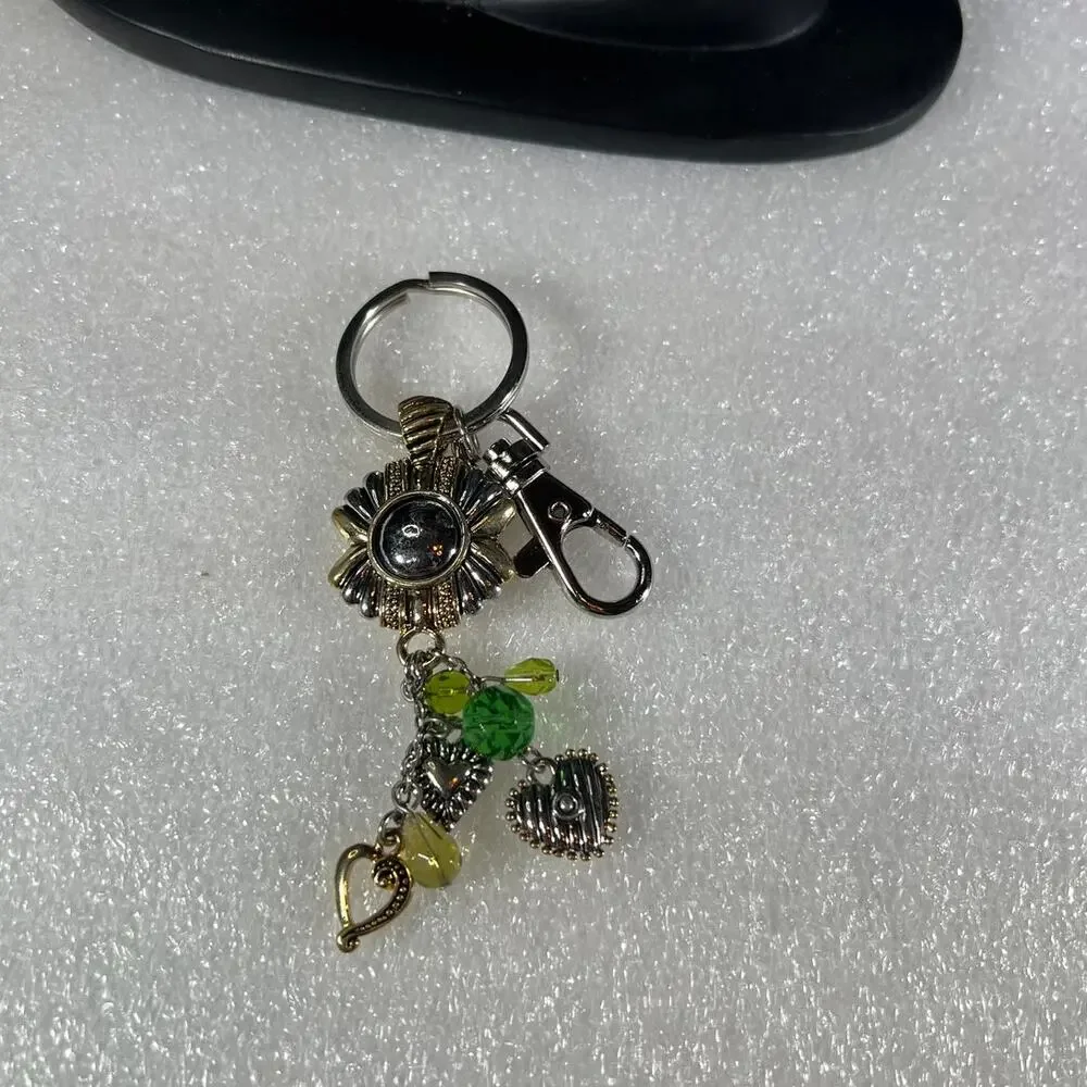 Silver Gold Tone Floral Heart Keychain Bag Clip Accessory NEW Retro Deadstock
